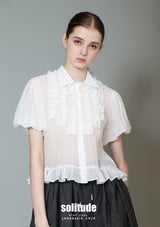 White Gathred Short Sleeves Top