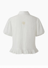 White Gathred Short Sleeves Top