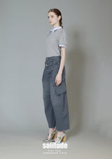 Grey Double Sleeves Hems Polo Top