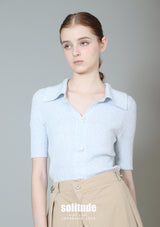 Baby Blue Knitted Polo Top