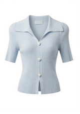 Baby Blue Knitted Polo Top