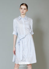 Striped Botton-Up Short Sleeve Dress