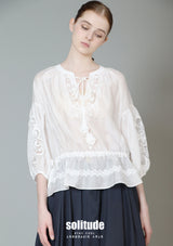 White Lace Trimmed Drawsting Top