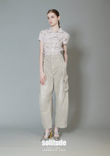 Beige Side Button Up Cropped Top