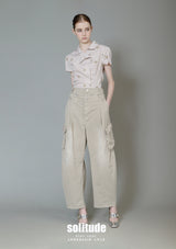 Beige Side Button Up Cropped Top
