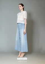 Button Up Heavy Washed Wide Leg Denim Pants