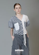 Blue Mixed Fabrics Woven Top