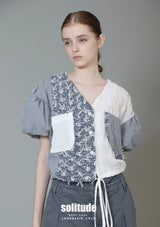 Blue Mixed Fabrics Woven Top