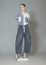 Blue Mixed Fabrics Woven Top