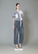 Blue Mixed Fabrics Woven Top