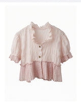 Dusty Pink Mixed Fabric Cropped Top