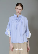 Striped Oversized Tee around Neck Woven Top