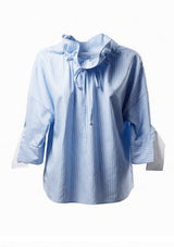 Striped Oversized Tee around Neck Woven Top