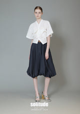 Navy Balloon Woven Skirt with Belt
