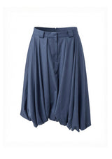 Navy Balloon Woven Skirt with Belt