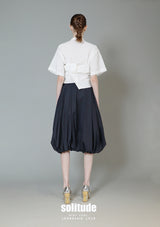 Navy Balloon Woven Skirt with Belt