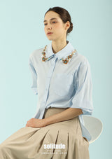 Power Blue Beaded Collar Shirt