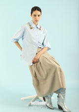 Power Blue Beaded Collar Shirt