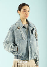 Embroidered Denim Zip Jacket