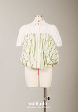 Mixed Fabric Green Bubble Shirt