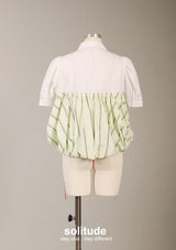 Mixed Fabric Green Bubble Shirt