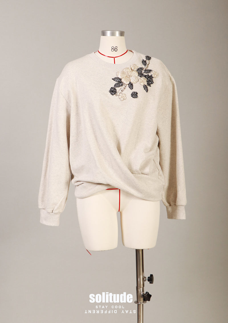 Beige Embroidered Sweatshirt