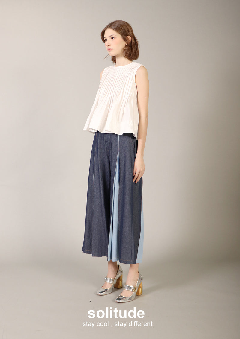 White Pleated Sleeveless Top