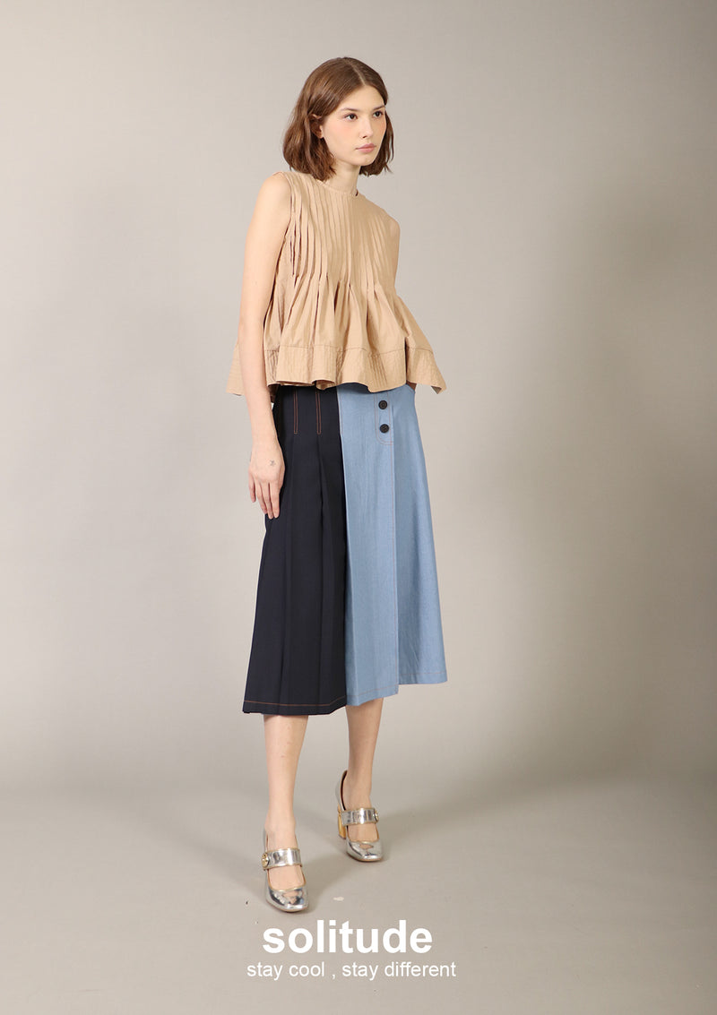 Brown Pleated Sleeveless Top