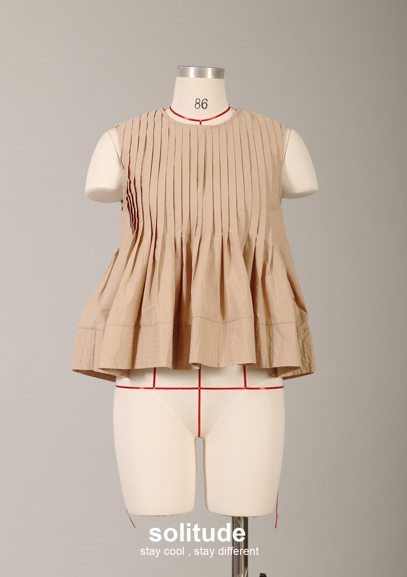 Brown Pleated Sleeveless Top