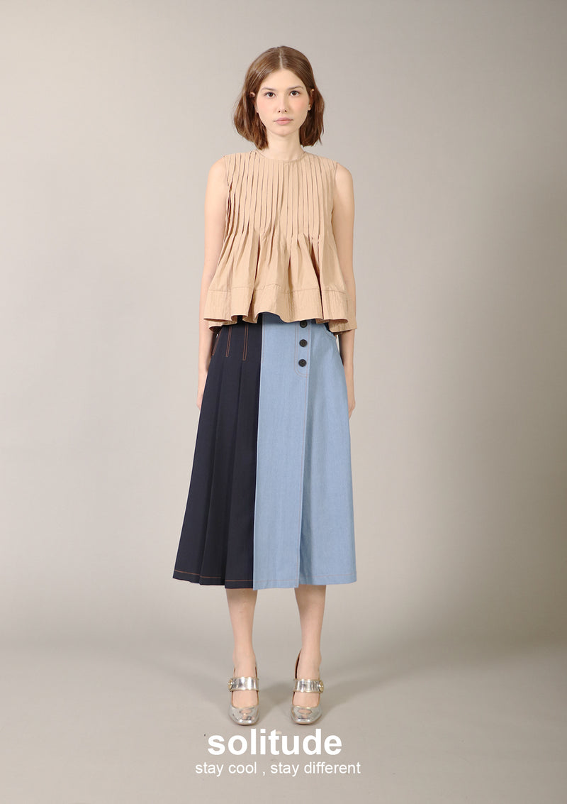 Brown Pleated Sleeveless Top