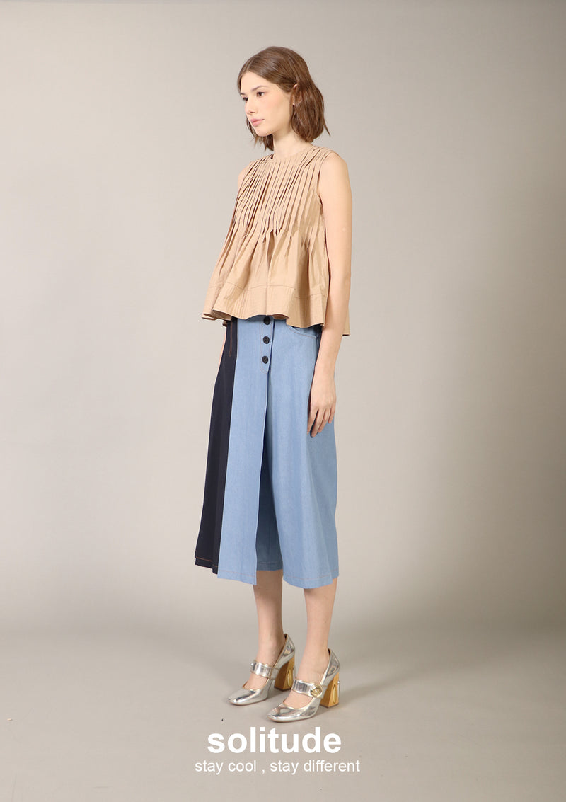 Brown Pleated Sleeveless Top