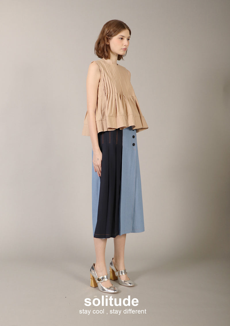 Brown Pleated Sleeveless Top