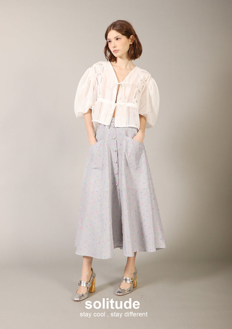 Long Grey Pattern Woven Skirt