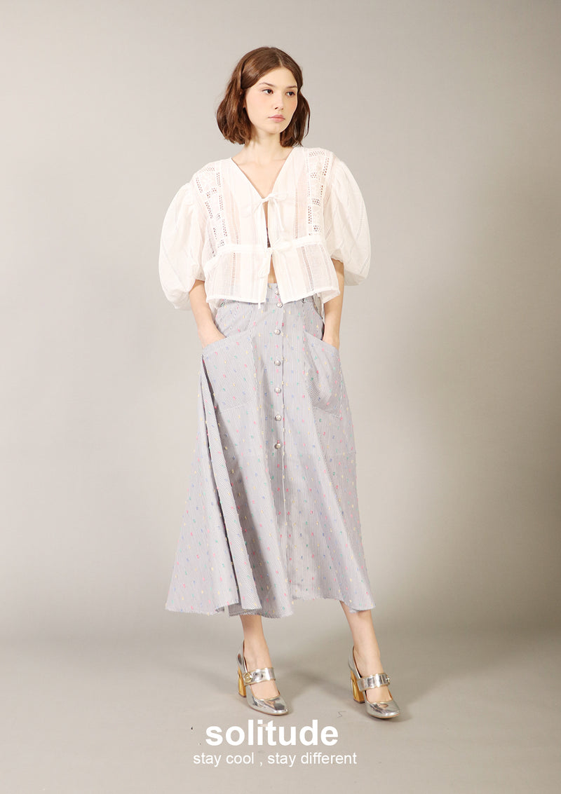 Long Grey Pattern Woven Skirt