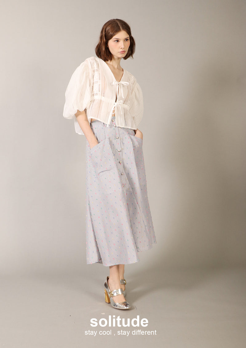 Long Grey Pattern Woven Skirt