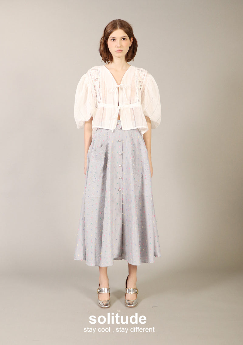 Long Grey Pattern Woven Skirt