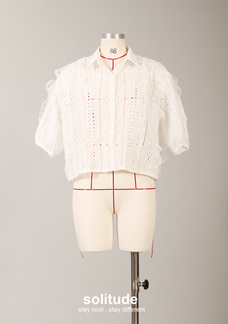 Short Sleeve White Lace Trim Shirt