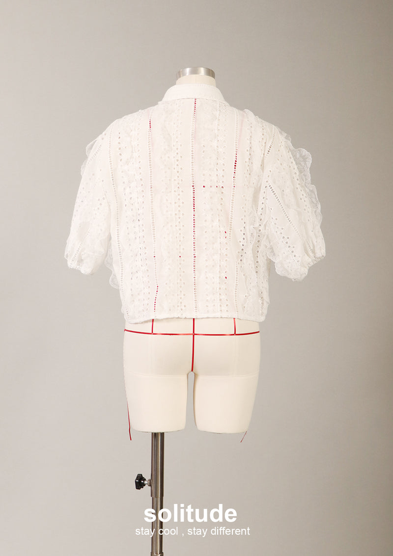 Short Sleeve White Lace Trim Shirt