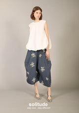 Black Floral Print Nylon Culottes