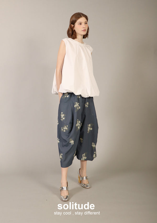 Black Floral Print Nylon Culottes