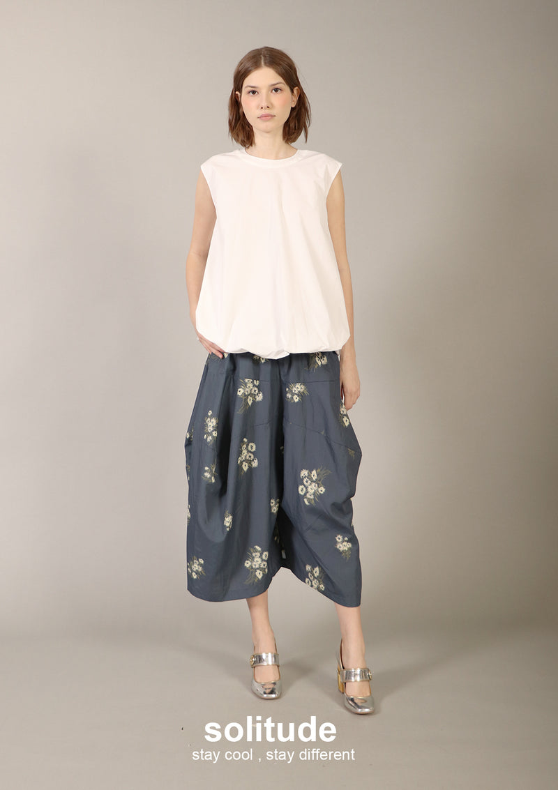 Black Floral Print Nylon Culottes