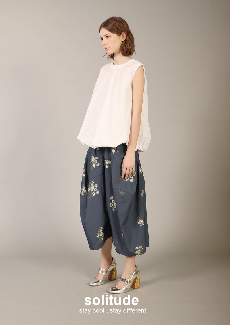 Black Floral Print Nylon Culottes