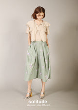 Green Floral Print Nylon Culottes