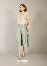 Green Floral Print Nylon Culottes