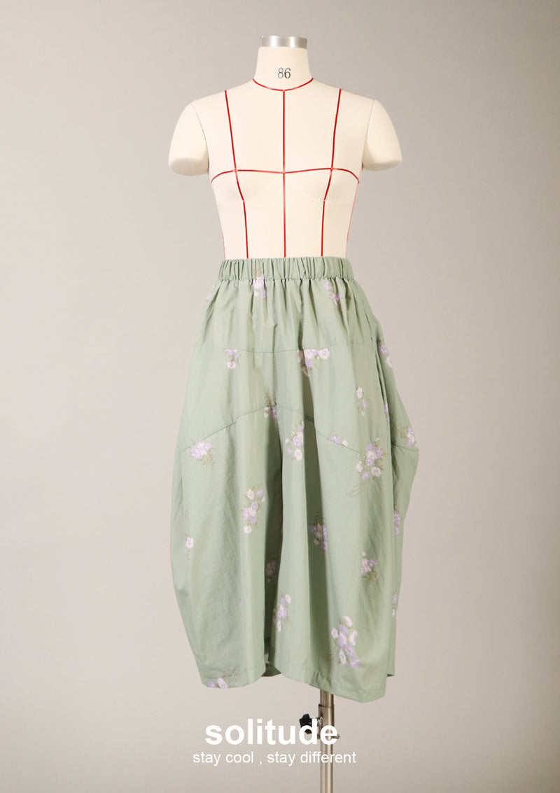 Green Floral Print Nylon Culottes