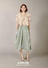 Green Floral Print Nylon Culottes