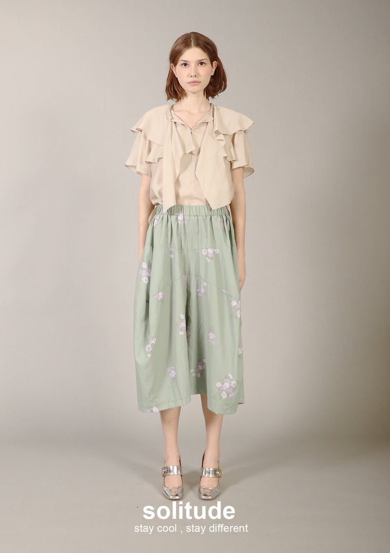 Green Floral Print Nylon Culottes