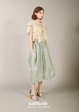 Green Floral Print Nylon Culottes