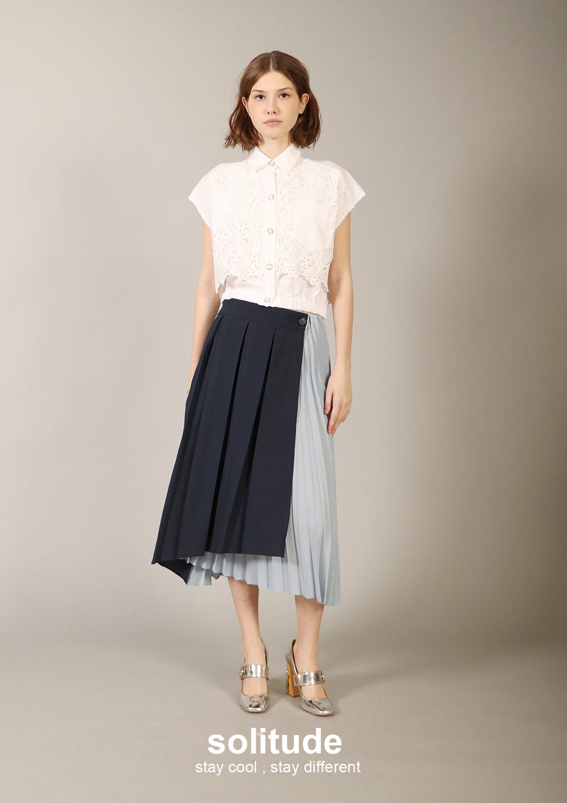 Navy Pleated Skirt