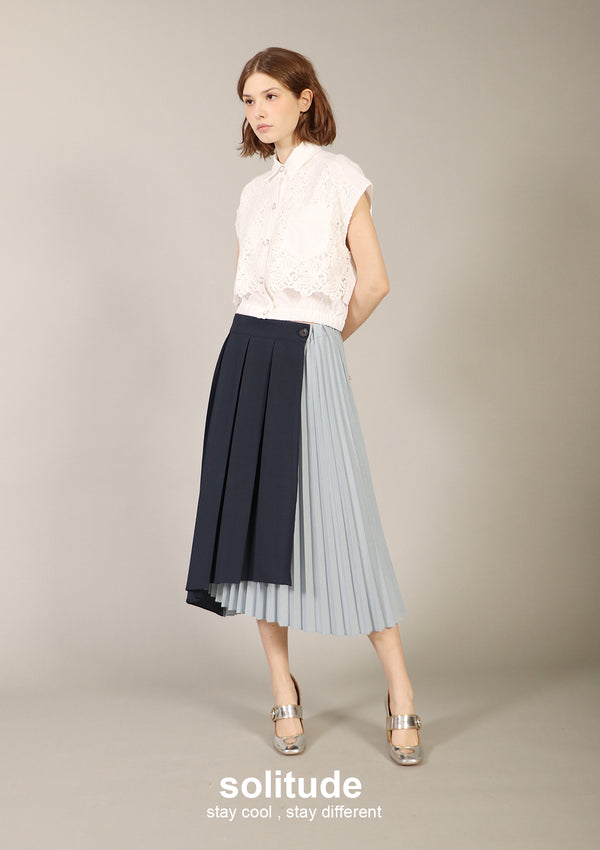 Navy Pleated Skirt